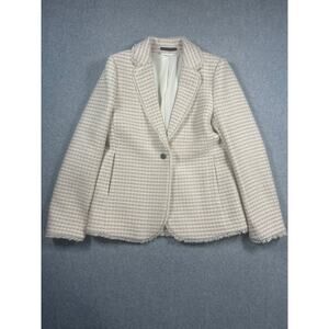 Elie Tahari Tweed Blazer Women's Size 6 Pink White One Button Office Career